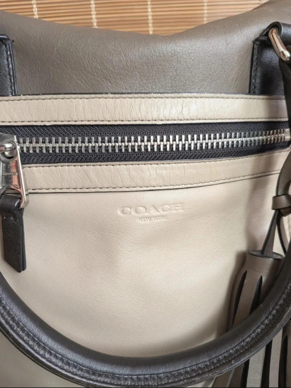 Coach Legacy Rory Two-Tone Leather Shoulder Bag in Gray and Tan